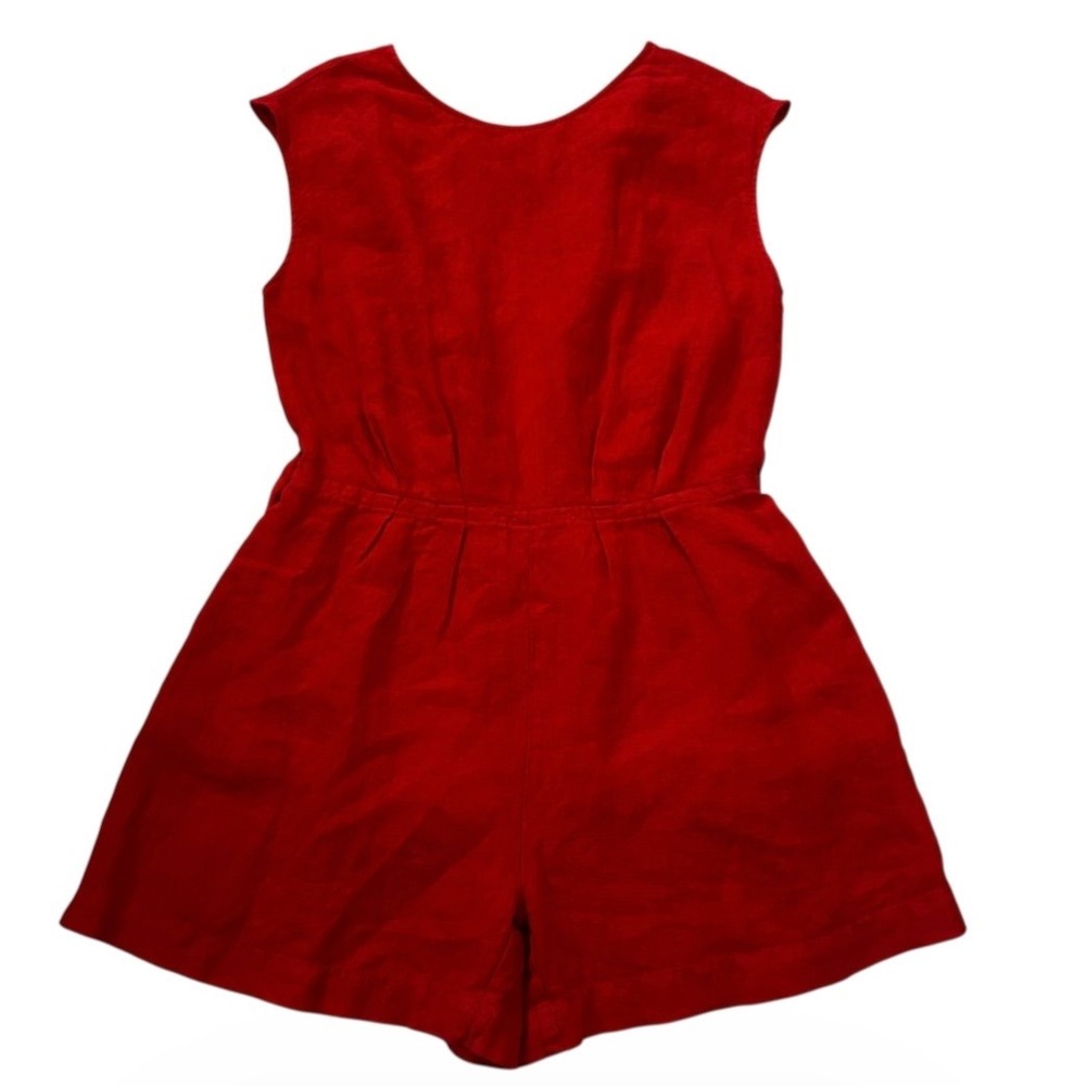 Zara Kids Girls Size 13-14 Red 100% Linen Sleeveless Cutout Back Romper | 0117